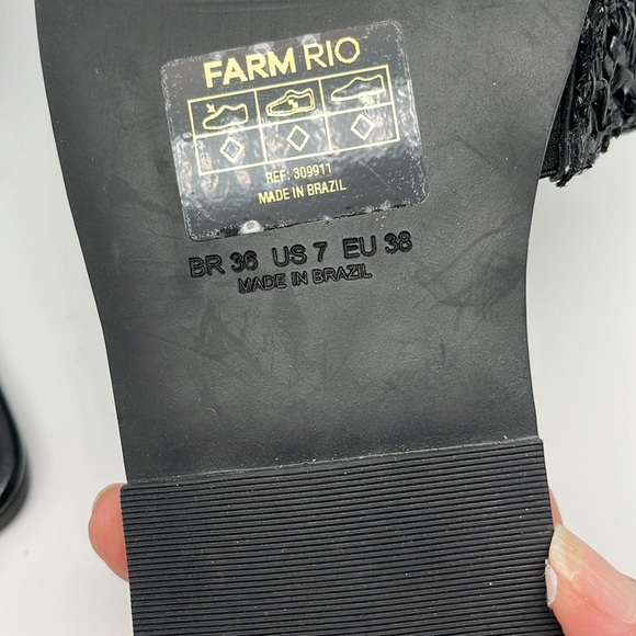 Farm Rio Ruffle Black Crochet Casual Slide Sandals Size 7 - NEW - Picture 10 of 11